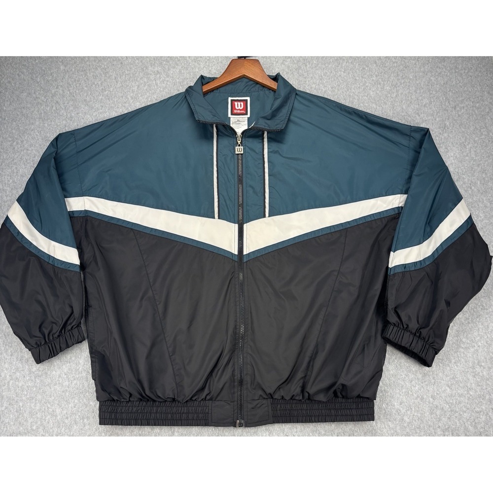 Wilson Vintage 90s Windbreaker‎ Track Jacket Men XL Blue Colorblock Retro Sport